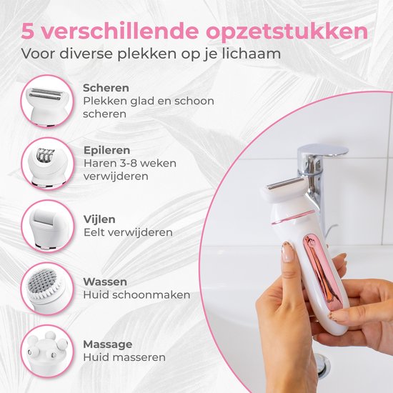 Nuvance - Epilierer Damen - Epilierer Gesicht - 5 Aufsätze - Epilierer - Gesicht Reiniger - Gesicht Epilierer weiblich - Epilierer - Usb wiederaufladbar