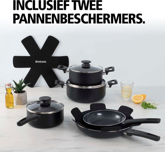 Brabantia Cooking Pleasure Set - 7-teilig - Induktion - Keramische Antihaftbeschichtung - 100% PFAS frei - Schwarz