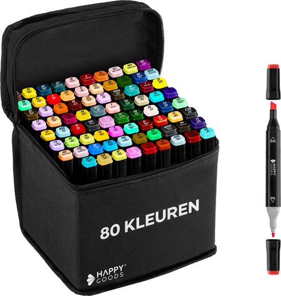 Happy Goods Twinmarkers - 80 Alkoholmarker - Marker - inkl. Aufbewahrungsbeutel - Marker für Erwachsene & Kinder - Aquamarker