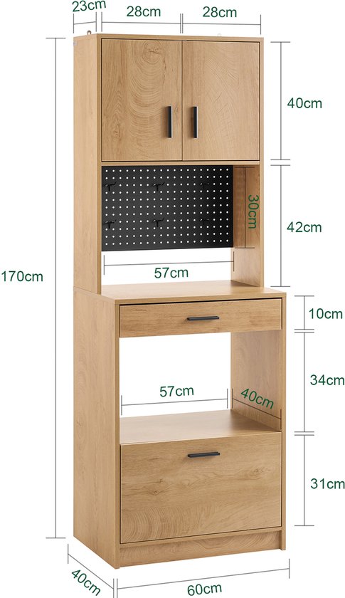 SoBuy FSB98-N Küchenanrichte - Buffetschrank aus Holz mit 2 Türen und Schubladen