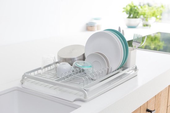 Brabantia SinkSide Abtropfgestell – mit Auffangschale und Besteckhalter – Hellgrau