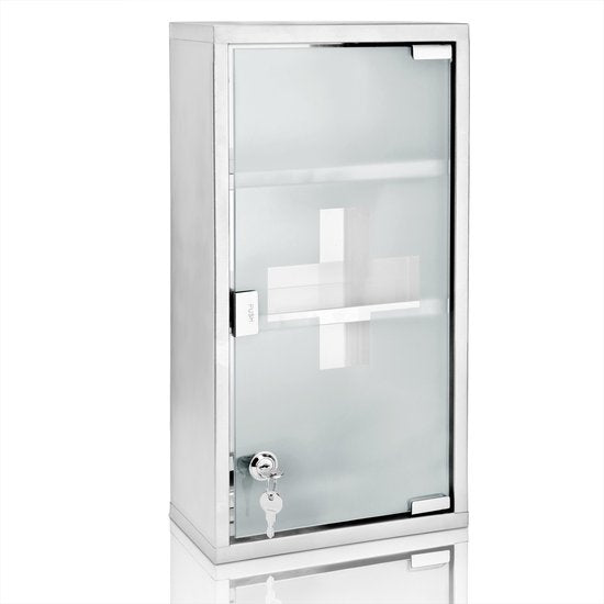 Monzana - Medizinschrank mit Schloss - Silber - Edelstahl - 48,5cm x 25cm x 12cm