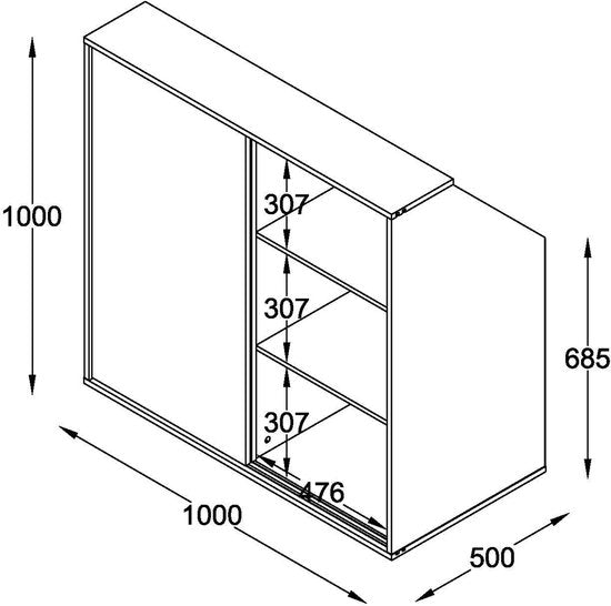 VDD - Kleiderschrank für Dachschräge - Spanplatte - 100x100x50 - 45° - Schiebetüren - Weiß
