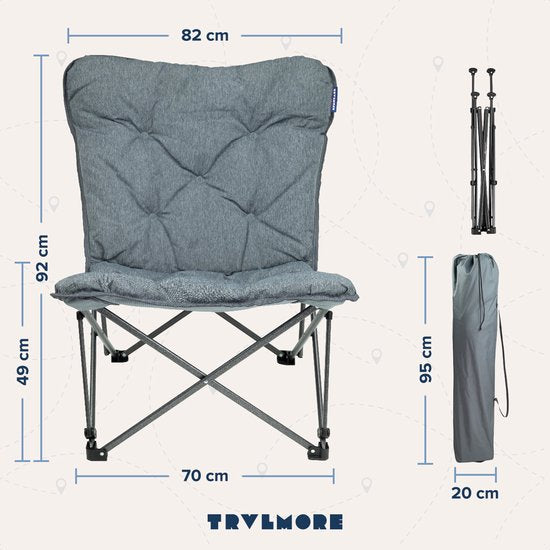 TRVLMORE Campingstuhl - Zusammenklappbar - Inkl. Tragetasche - Campingstuhl - Schmetterlingsstuhl - 136 kg Belastbarkeit - Grau