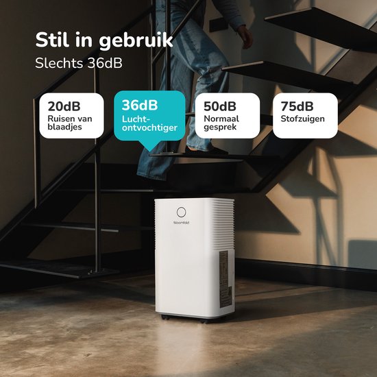 Bloomfold Luftentfeuchter - 12L pro Tag - Inkl. Wasch-Trocken-Funktion - Geeignet für Wohnzimmer, Schlafzimmer, Keller & Badezimmer - Weiß