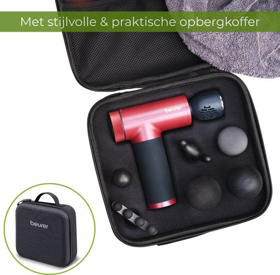 Beurer MG 195 HOT & COLD Limited Edition 25 Massagepistole - Wärmt & kühlt Muskeln - Inkl. 7 Aufsätze - 9 Intensitätsstufen - Leistungsstarker Akku - Kabelloser Betrieb - 3 Jahre Garantie - Bordeaux/schwarz