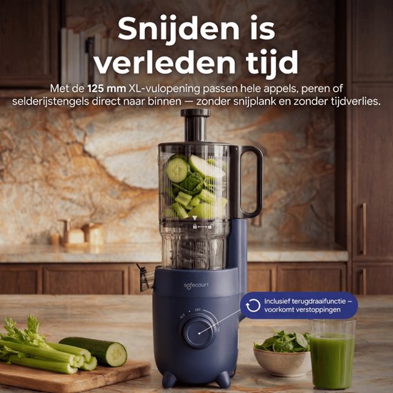 Safecourt Kitchen Slow Juicer - leistungsstarker Motor [Vorschneider & Kaltpress-Technologie] - einfache Reinigung - BPA-frei - Entsafter Blau
