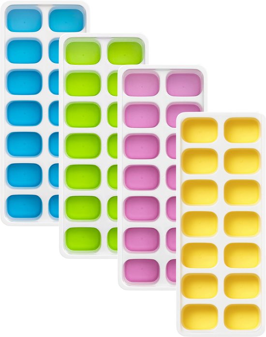 TTD® Silikon-Eiswürfelform mit Deckel - 4er-Set - 14 x 4 Eiswürfel - stapelbar - BPA-frei - Eiswürfel lassen sich leicht herausdrücken