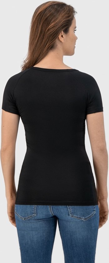 Anti Sweat Shirt - Fibershirts® - Eingenähte Achselpads - Unterhemd - Schwarz - Rundhalsausschnitt - Damen - Größe S