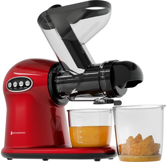 KitchenBrothers Slowjuicer XL - Entsafter - Gemüse- und Obstpresse - 43 mm und 70 mm Einfüllöffnung - 500 ml - Rot