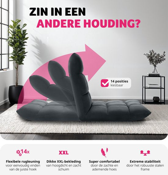 tectake Relaxsessel - Relaxsessel - XXL-Bodensessel - Klappbar mit Liegefunktion - Bodensessel mit verstellbarer Rückenlehne - Verwendbar als Sessel, Sitzkissen, Bodenkissen, Liege oder zur Meditation - Grau