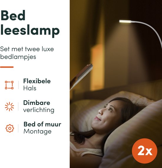 Nolt Leselampe für das Bett - Nachtlicht dimmbar - 2 Bettlampen - Bettlampe für das Schlafzimmer - Leselampen für das Kopfteil - Leselampe für Erwachsene