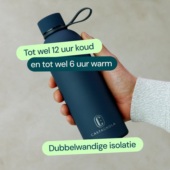 Castagnola Wasserflasche - Edelstahl-Trinkflasche 500 ML - Stahlthermoskanne - Trinkflaschen für Erwachsene - Doppelwandig - Dunkelblau