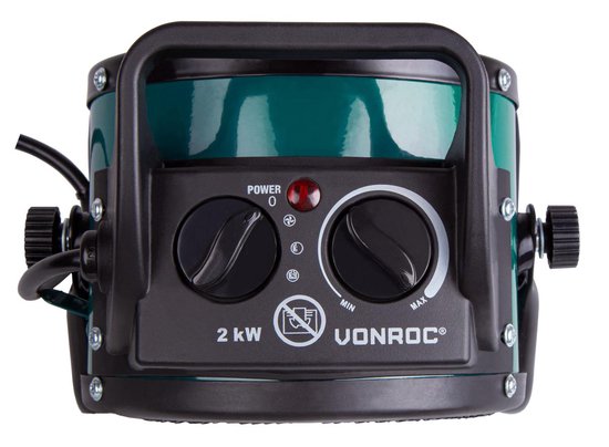 VONROC Elektroheizgerät - Strahlheizgerät - Heizlüfter - Keramik - 3 Stufen: 1000W/2000W/Ventilator - für Räume bis zu 20m2 - grün
