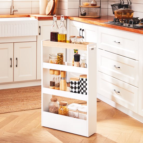 SoBuy NSR12-W Badezimmerschrank - Weißer Holzschrank mit Rädern