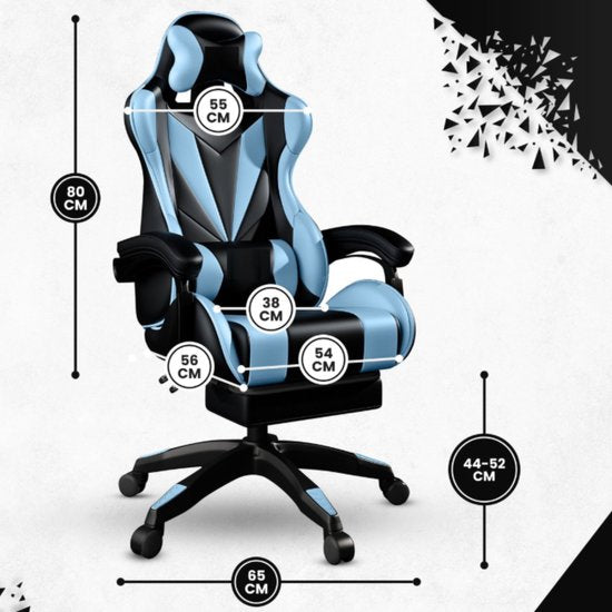 Bayt Gaming Stuhl - Gaming Stuhl - Komfort Gamer Stuhl - Schwarz und Hellblau
