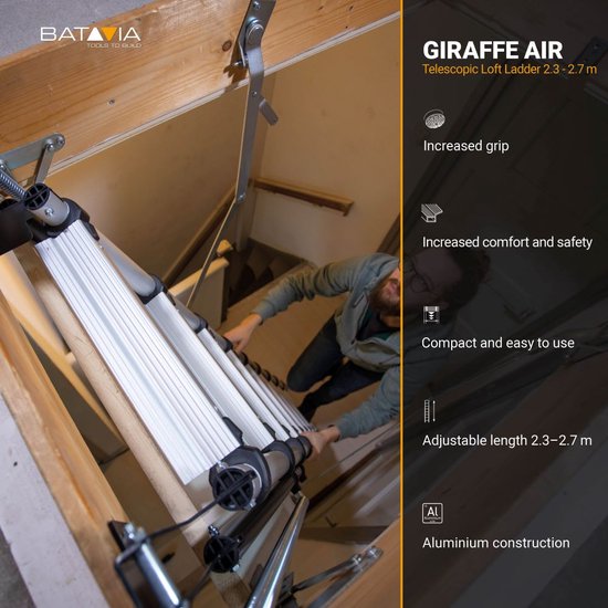 Batavia 2.70m Giraffe Air® Telescopic Vlizotrap 2.30m - Kompaktes, benutzerfreundliches Design mit Griff, breite Stufen für Sicherheit, schnell zu installieren