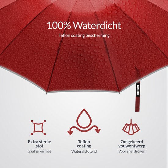 Nohrd Storm Umbrella - Bordeaux Rot - Regenschirm faltbar - Sturmsicher 108 km/h - Sturmschirme - Automatisch auf- und abklappbar - Reflektierend - Regenschirme - Inkl. Schutzhülle