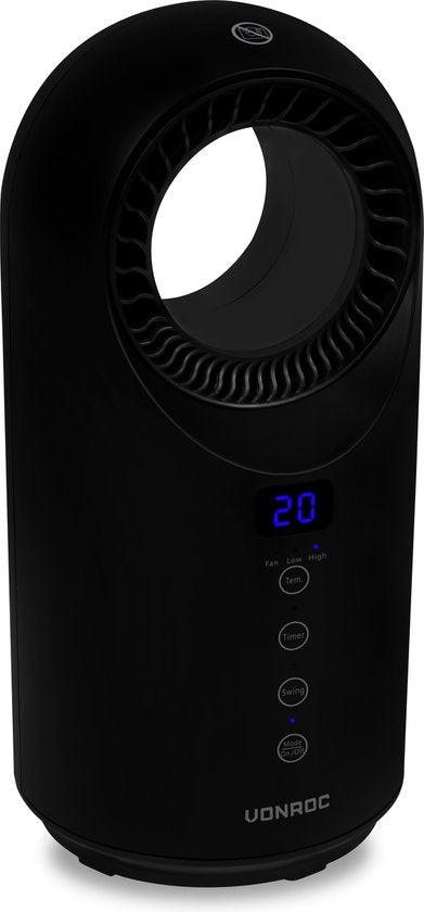 VONROC Elektroheizung - Heizlüfter - 1000W/1500W - Messerlos - Keramik - 3 Stufen - Inkl. Fernbedienung - Swing-Funktion - Thermostat und Timer - 15m2 - Schwarz