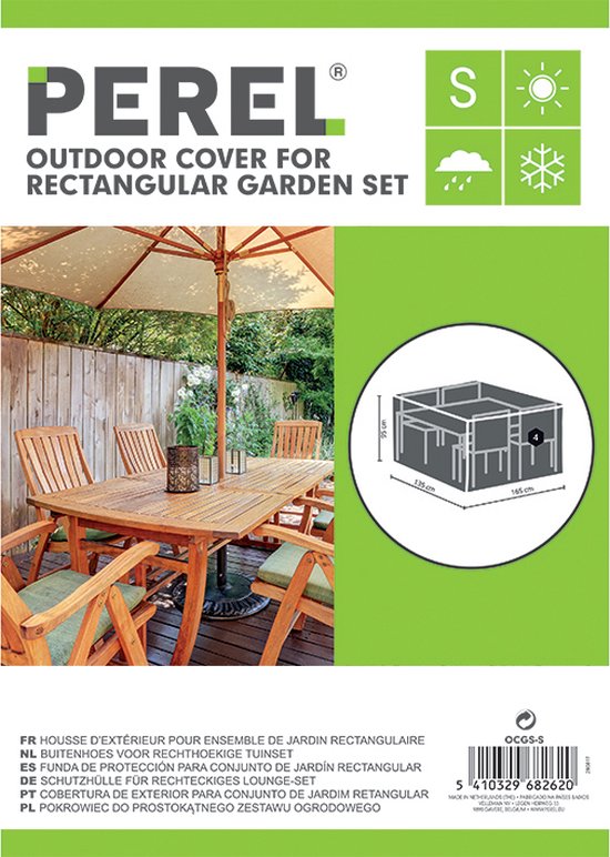 Perel Outdoor-Abdeckung für Garten-Set, grau, rechteckig, 165 cm x 135 cm x 95 cm