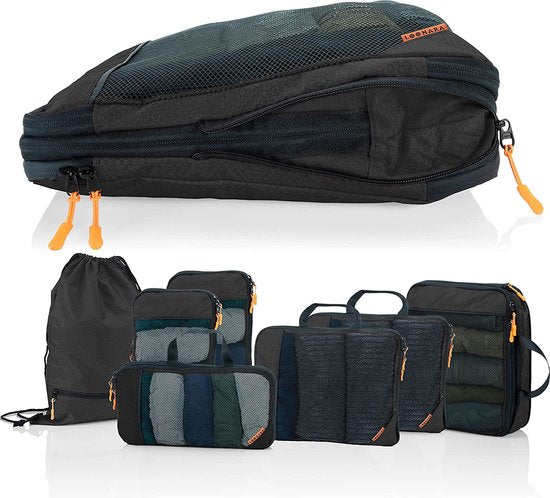 LOONARA Packwürfel - mit Kompression für Koffer und Rucksack - inkl. Packsack - Schwarz