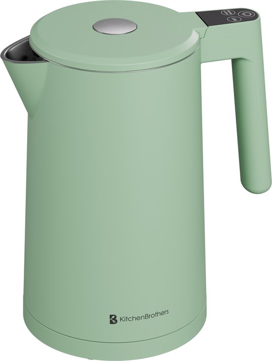 KitchenBrothers Wasserkocher - 1.7L - Mit Temperaturkontrolle - Elektrisch - Warmhaltefunktion - Display - Doppelwandig - Cool-touch - 2200W - Pastellgrün