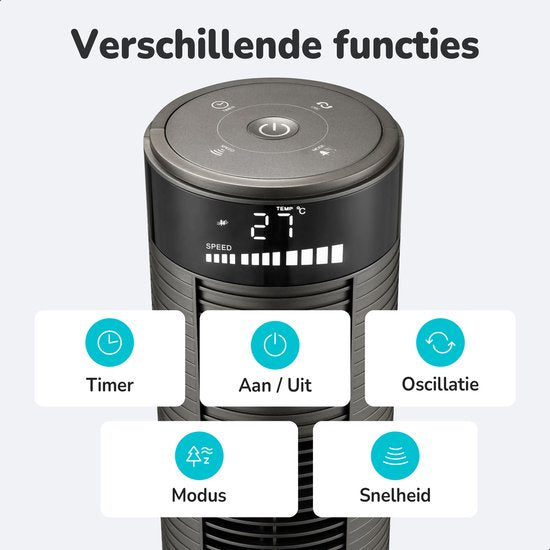 Bloomfold Turmventilator – 3 Geschwindigkeiten – 90° Oszillation – Mit Fernbedienung & Timer – 96 cm – Schwarz