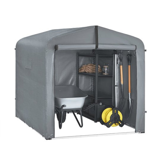 SoBuy KLS11-L-DG Gartenhaus, wasserdichte Aufbewahrung im Freien, Motorradunterstand mit Haken, Fahrrad- und Werkzeuggarage, Fahrradaufbewahrung, Stauraum, Grau, 159x219x165 cm