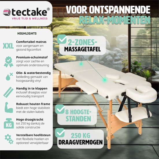 2-Zonen-Massagetisch beige - 5cm + Tragetasche - 401462