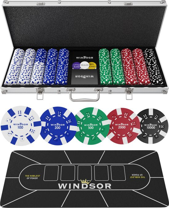 Windsor Poker Set - 500 Chips - Pokertuch - Blinds - Karten - Pokerchips - Pokerchips