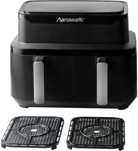 Hanseatic Heißluftfritteuse - 9L – Dual Zone mit 2 Schubladen – 10 Programme – Trocknungsfunktion