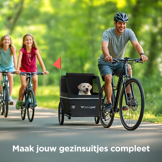 TrevoPet® Dog Bike Trailer XL - Klappbarer Fahrradanhänger Hund - Hundeanhänger mit Rampe, Federungssystem & wetterfest - Geeignet für E-Bikes - 45 kg - Schwarz