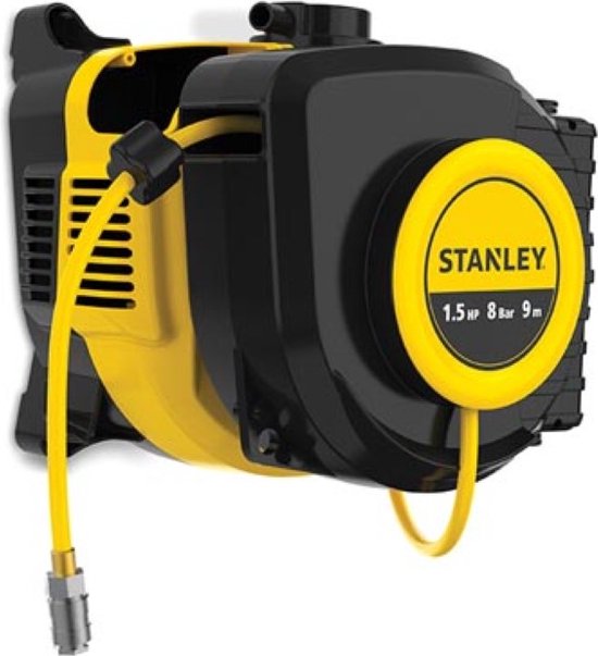 Stanley Compressor, ölfreier Luftkompressor mit selbstaufrollender Kabeltrommel, Wandmontage, 1,5 PS, 8 bar, ohne Tank
