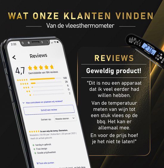 MostEssential Premium Fleischthermometer - BBQ-Thermometer - Schwarz