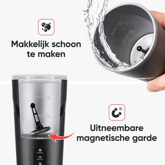 Kitchenwell Milchaufschäumer elektrisch - 4-in-1 - Milchaufschäumer - Aufschäumer für Milch - Milchaufschäumer - Schwarz