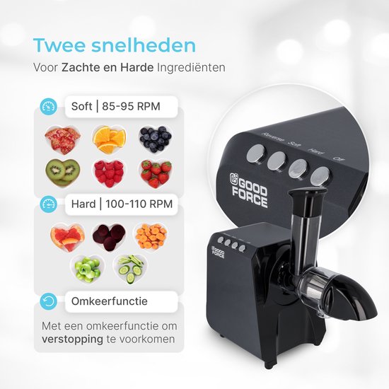 Goodforce Powerful Slowjuicer - Entsafter - Gemüse- und Obstpresse - Mit Fruchtfleisch und Saftbehälter - Saftpresse - Maximaler Nährwert