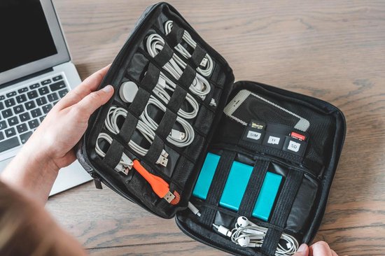 Sunflake Electronics & Cable Organiser - 3 Lagen - Kabel-Reisetasche - wasserabweisend - für 9.7" iPad - Festplatten - Ladegeräte - dunkelgrau