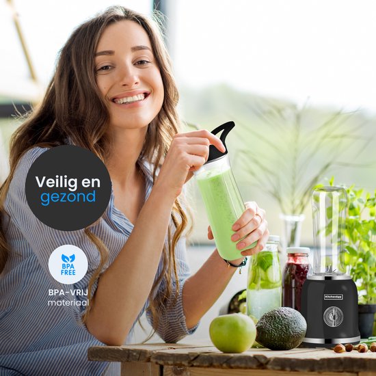 KitchenApp Blender to go - Retro-Mixer - Smoothie-Maker - Inklusive zwei Bechern und diversem Zubehör - Schwarz