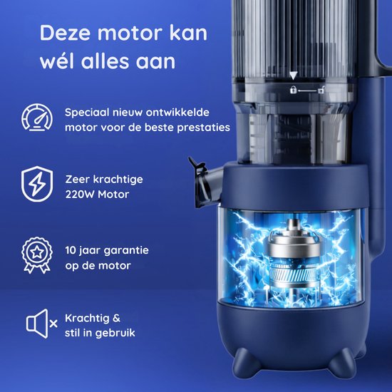 Safecourt Kitchen Slow Juicer - leistungsstarker Motor [Vorschneider & Kaltpress-Technologie] - einfache Reinigung - BPA-frei - Entsafter Blau