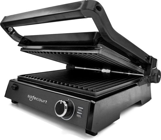 Safecourt Kitchen Contact Grill 3-in-1 - Toaster & Grillplatte - Abnehmbare Platten - PFAS-frei - Schwarz