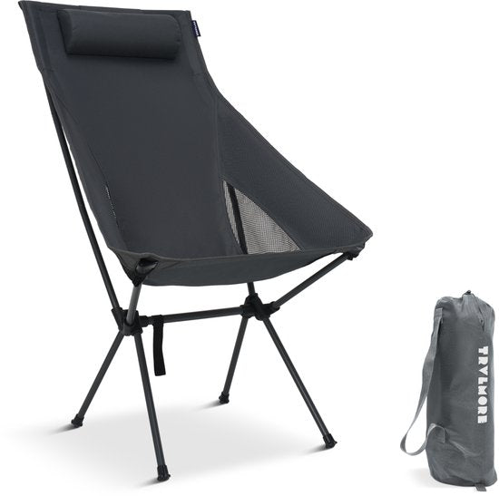 TRVLMORE Campingstuhl - faltbar - 120KG Tragkraft - Inkl. Tragetasche - Klappstuhl - Angelstuhl - Campingstuhl - Klappstuhl - Grau