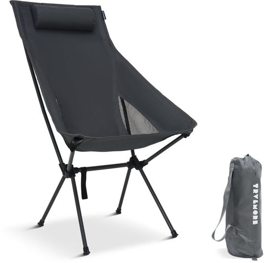 TRVLMORE Campingstuhl - faltbar - 120KG Tragkraft - Inkl. Tragetasche - Klappstuhl - Angelstuhl - Campingstuhl - Klappstuhl - Grau
