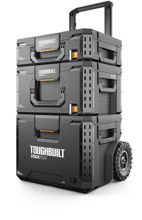 Toughbuilt StackTech Set Werkzeugkoffer Aufbewahrung mit Rädern 3 Stück ( TB-B1S3-B70R ) IP65 + 2x StackTech Werkzeugkoffer Schwarz