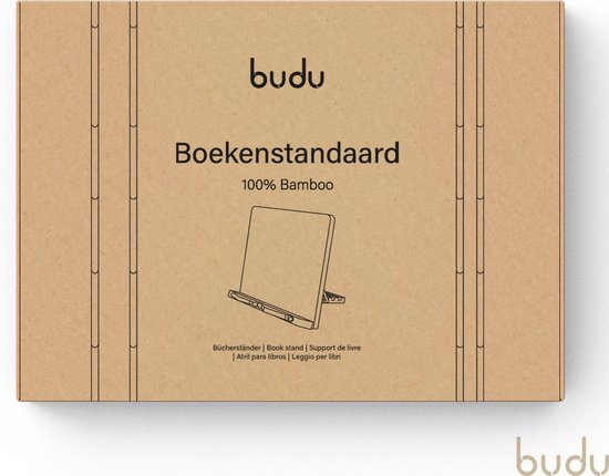 Budu Buchständer Schwarz - Buchhalter - Buchständer Bambusholz - Tablet-Halter - Leseständer - Verstellbar (5 Positionen)