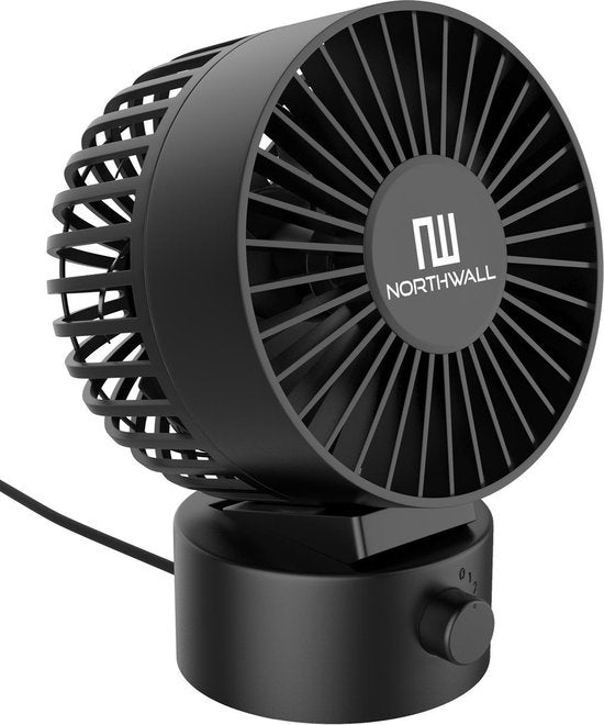 Northwall Mini-USB-Ventilator - Tischventilator - Leise - Retro - Zwei Motoren - Neigbar - 2 Geschwindigkeiten - Schwarz