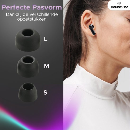 SoundVibe® - Kabellose Ohrhörer mit Geräuschunterdrückung - Schwarz - Bluetooth-Ohrhörer - Kopfhörer mit Geräuschunterdrückung - LX-10 Earpods mit Bildschirm - Funktioniert mit Apple und Android - Earpods USB C - Kabellose Ohrhörer - Drahtlose Ohrhörer