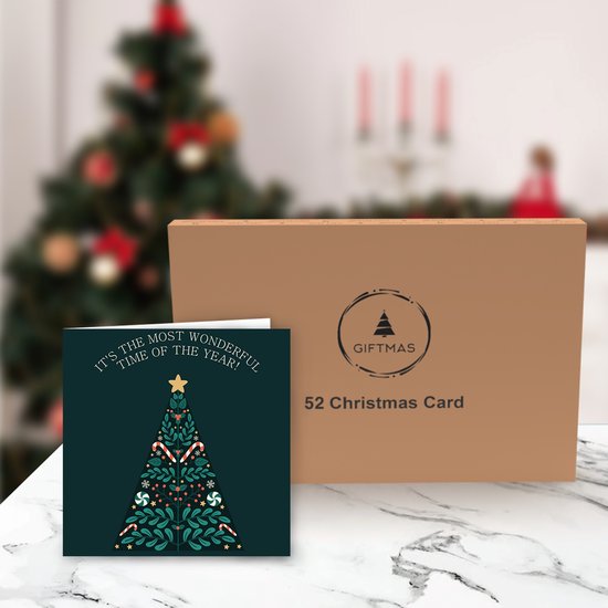 Giftmas Weihnachtskarten - Grußkarten - 52 Stück - Mit Umschlägen und Aufklebern - 10x10cm