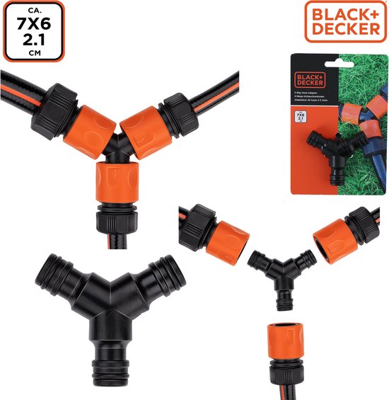 BLACK+DECKER Gartenschlauchkupplung - 3-Wege - 7 x 6 x 2.1 CM - Schwarz