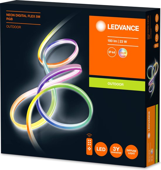 LEDVANCE Wand- und Deckenleuchte: für alle Oberflächen, NEON DIGITAL FLEX / 23 W, 22-...24- V, Abstrahlwinkel: 16-, RGB, Gehäusematerial: Silikon, IP44