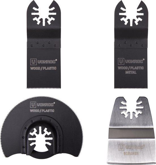 VONROC Zubehörset für oszillierende Multitools - 4 Stück; Holz, Metall, Trockenbau & Kunststoff